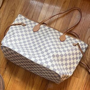 Checkered Tote Bag with Tan Accents